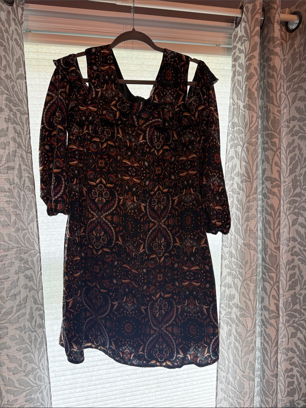 Xhilaration Black and Rust Paisley Cold-Shoulder Mini Dress